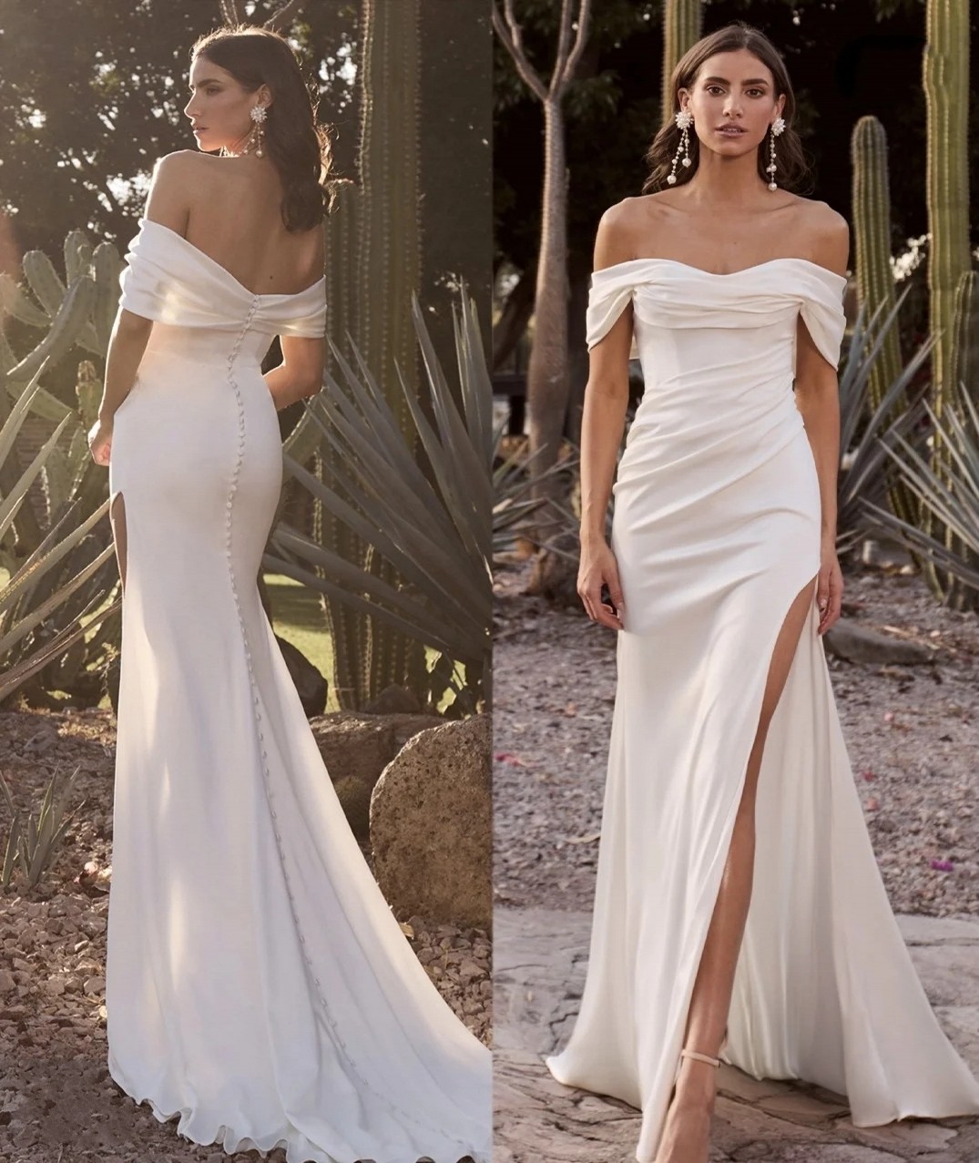 2025 Simple Elegant Wedding Dress Off The Shoulder Side Slit Mermaid Sweep Train Bridal Bride Gowns Vestidos De Novia Robe De Mariage