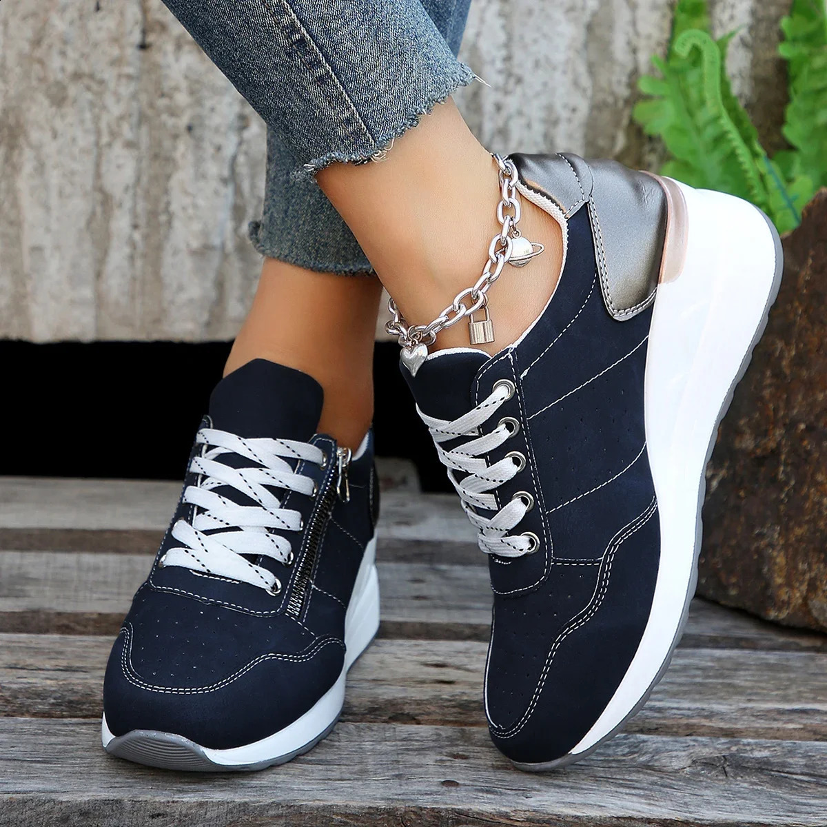 spring autumn Shoes Woman Trend Wedge Platform Casual Women Lace Up Sports Non Slip Breathable Sneaker 250911