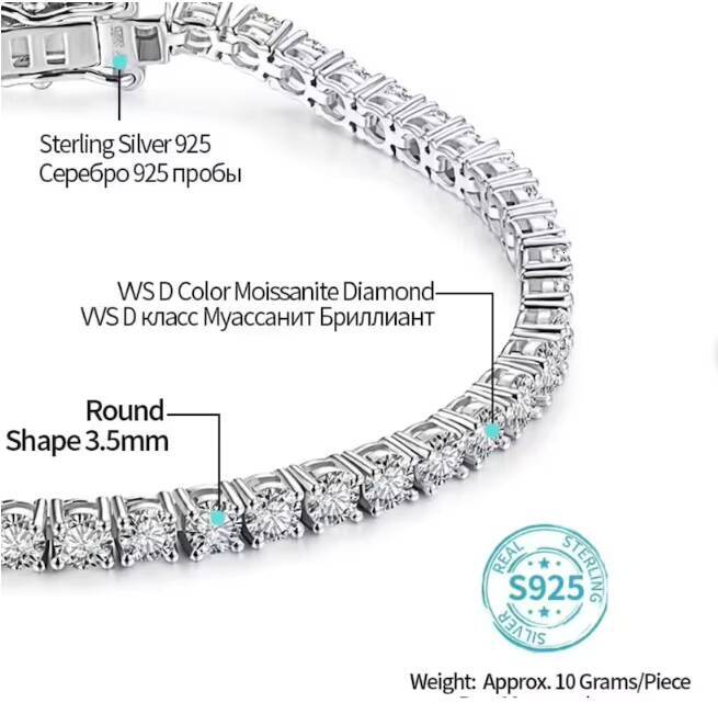 Fine Jewelry Hiphop S925 Sterling Silver VVS Moissanite Diamond Cluster Iced Out Tennis Chain Bracelet Necklace