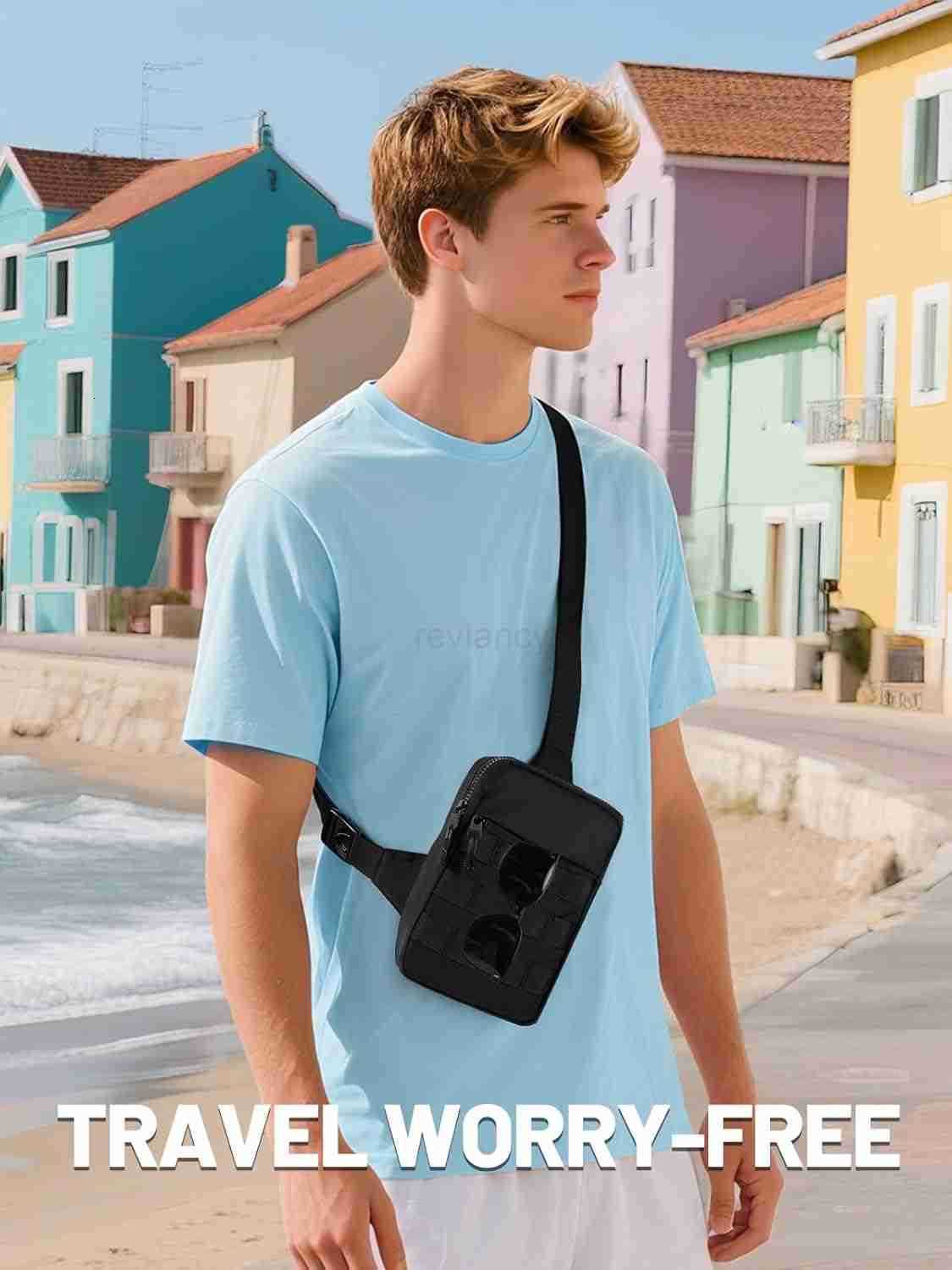 Small Sling Bag for Men Tactical Molle Crossbody Bag with HighVisibility Orange Lining Comfortable Waterproof Phone Chest Bags Pouch for Hiking Travel