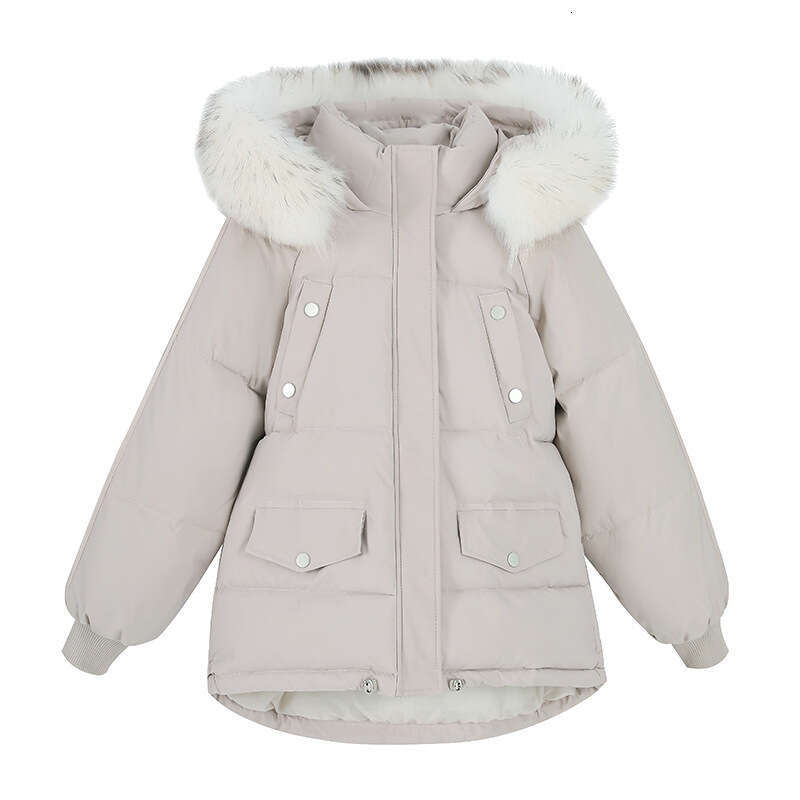 New Women's Down Cotton with Large Fur Collar, Slim Fit Puffer Coat, Thickened Short Jacket