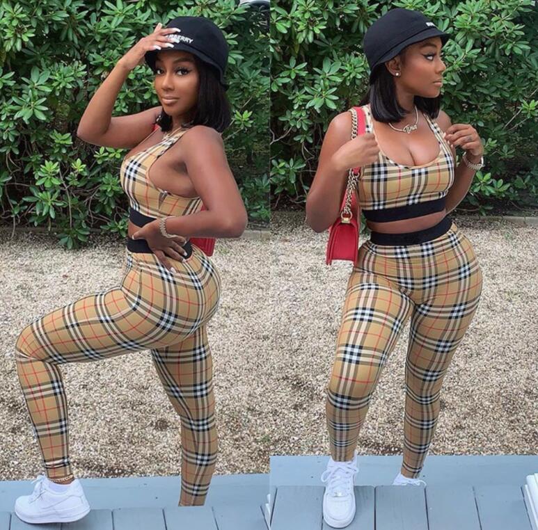 Sporty Two Piece Sets Running Yoga Tracksuits Women Casual Vest Top and Leggings Set Free Ship