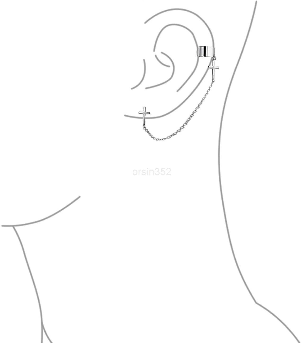 Religious Cross Threader Long Chain Ear Cuff Stud Earring Set For Women Teen Rose Gold Plated 925 Sterling SilverW250911