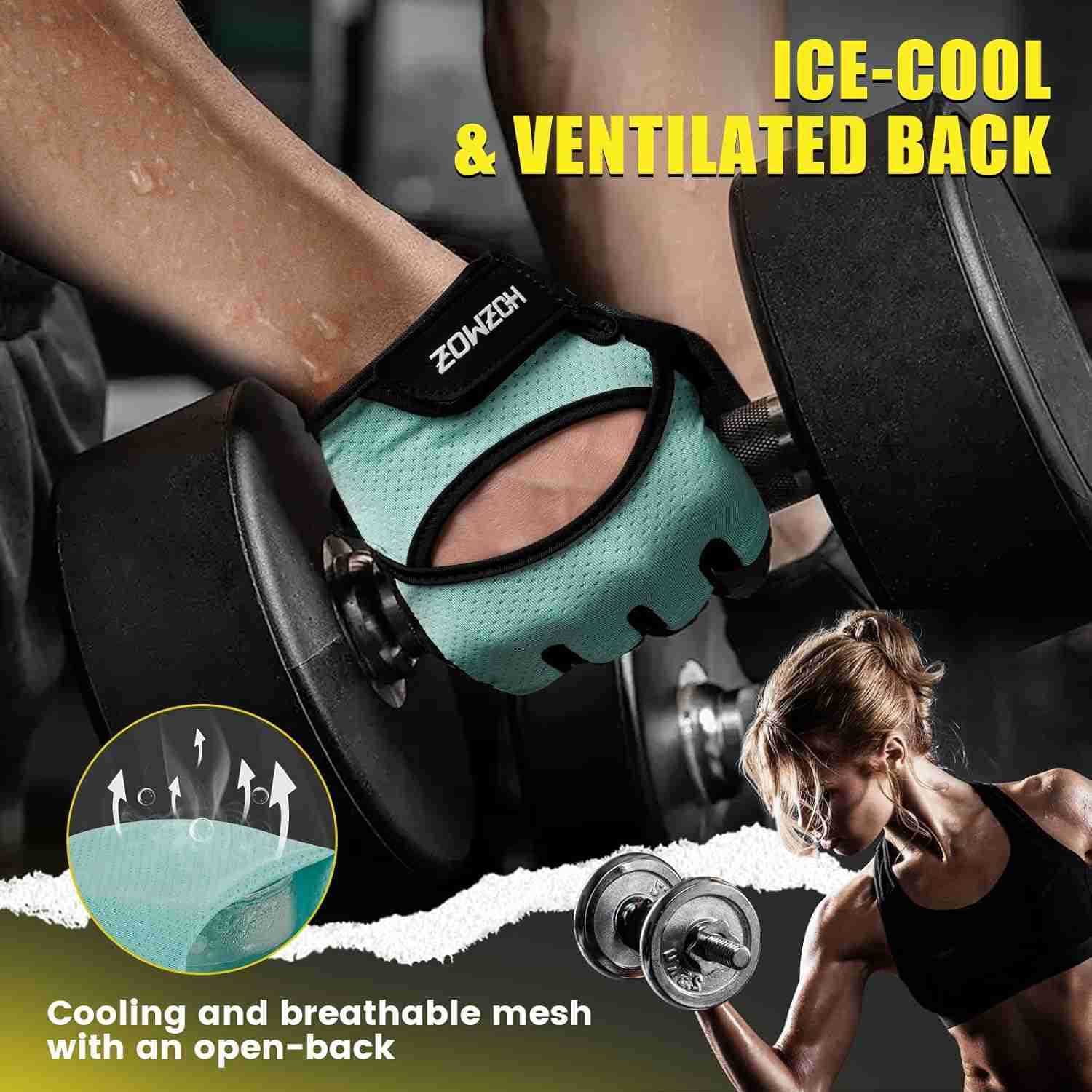 Ventilated Weight Lifting Gloves Thick Padded Workout Gym Gloves with Full Palm Protection Grip Shock Absorption for Women Mens Fitness Exercise Train