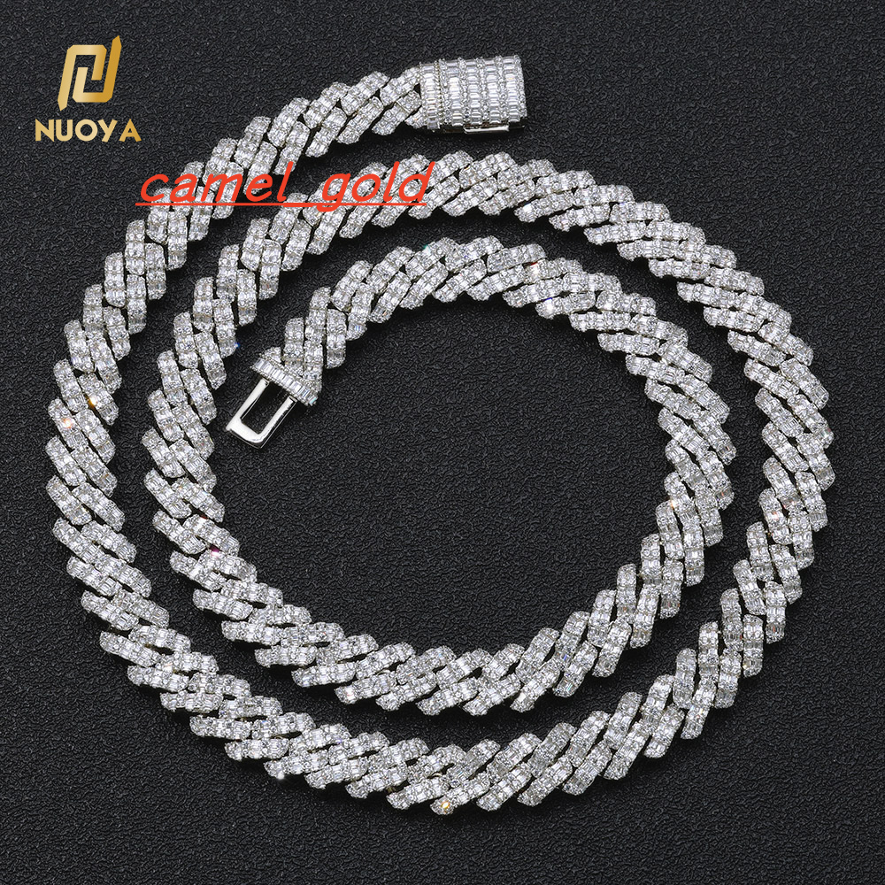 NUOYA 10mm Bling Diamond Cuban Link Chain Necklace Micro Prave Iced Baguette Zircon Custom Cuban Chain Hip Hop Jewelry