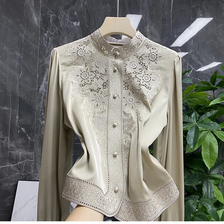 Floral ed Satin Silk Blouses Women Long Sleeve Vintage Shirts Chinese Style Retro Buckle Tops Office Lady Casual Wear 250911