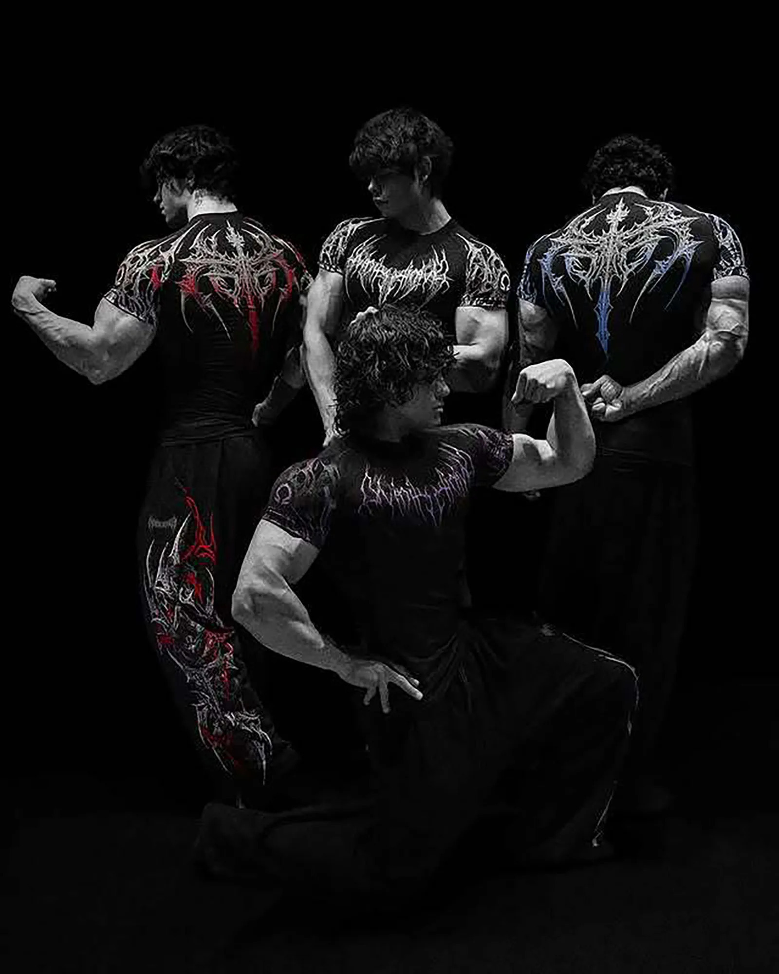 GYM Tshirt Mens Dark Gothic Print Muscle Tee High Elasticity And Quick Drying Exercise For Bodybuilding Training 2025 Summer 250910