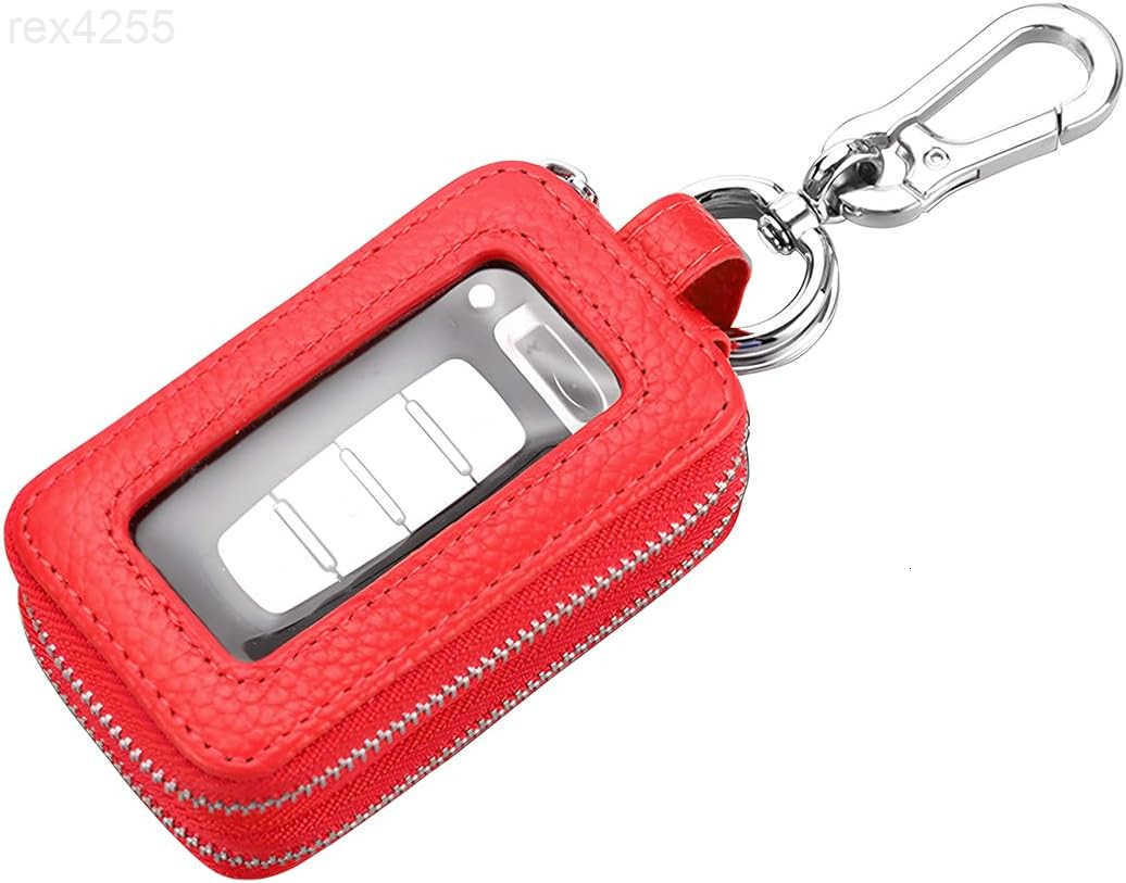 Car Key Fob Case Genuine Leather Remote Keychain Bag with Lanyard and Zipper Closure Key Protection Cover for Men Women PurpleW250911