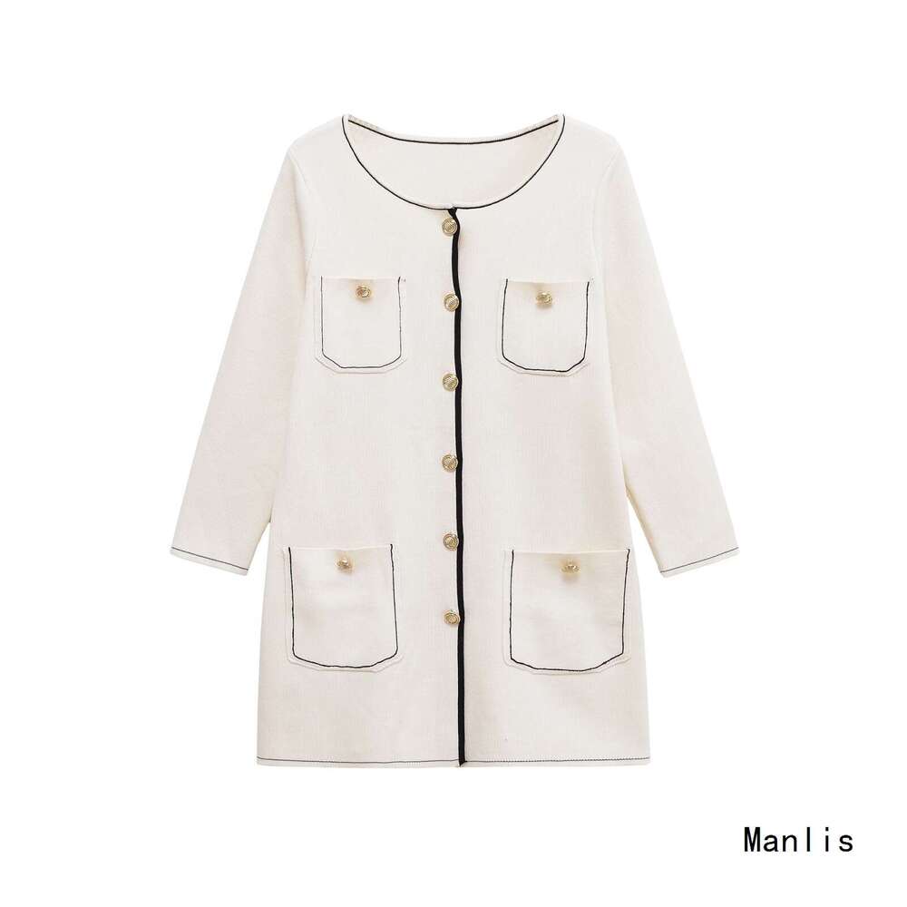 DHEssentials Z Commuting Little Chanel Style Knitted Long Round Neck Short Sleeve Waist-Cinching Slimming Elegant Dress