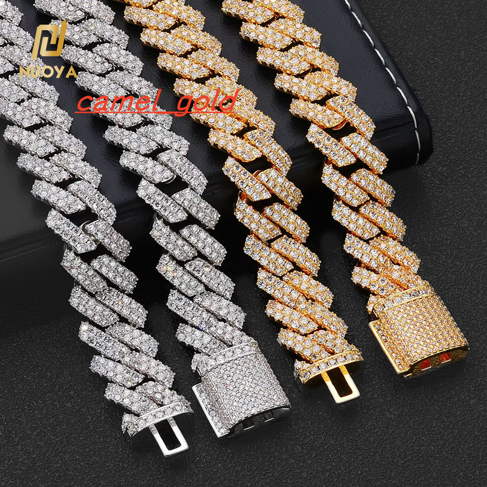 NUOYA Luxury 2 Row Shiny Zircon Diamond Cuban Link Chain Necklace 18K/White Gold Plated Hip Hop Jewelry for Women and Men