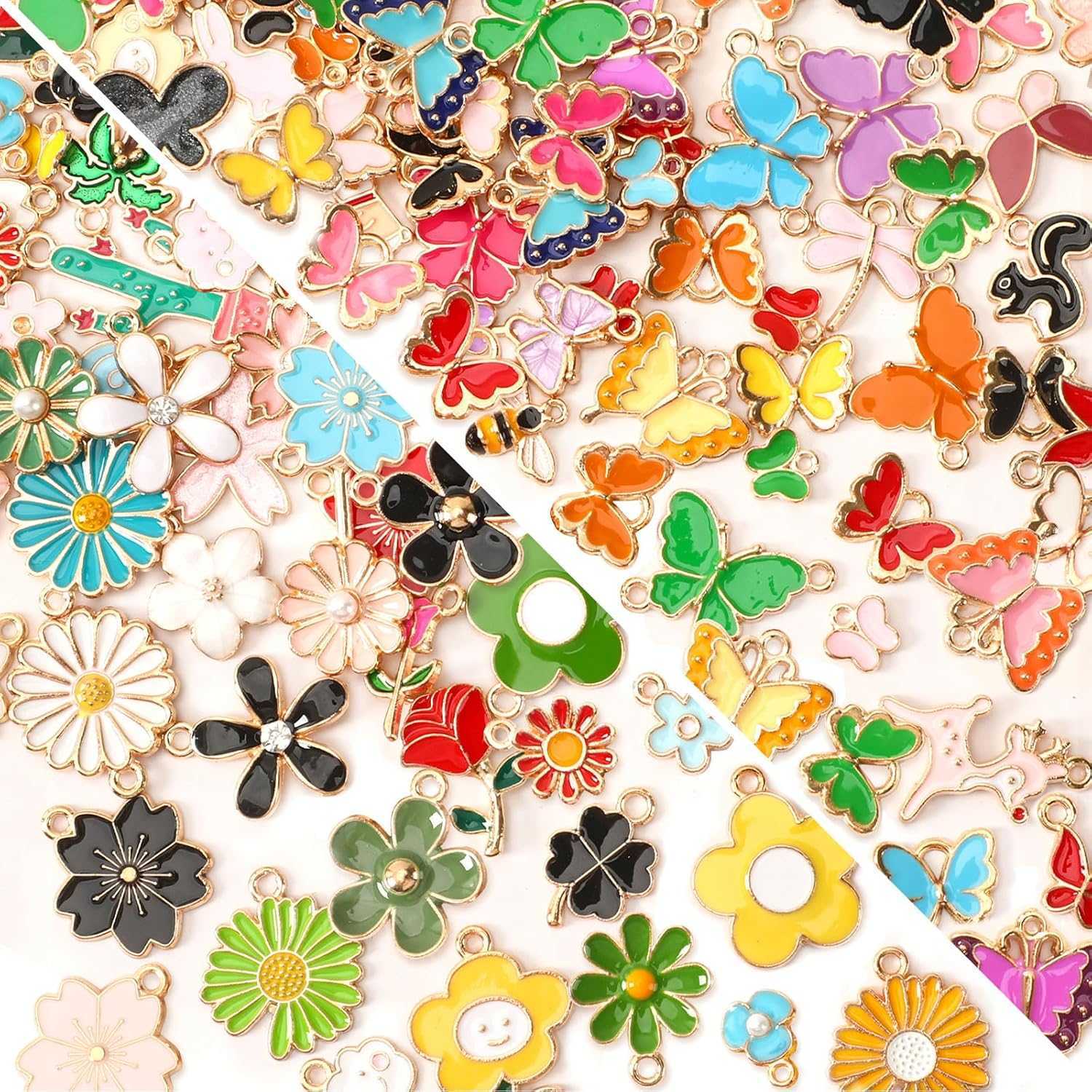 120 Pcs Spring Summer Floral Themed Charms Flower Charms for Jewelry Making Assorted Gold Enamel Charm Pendants for DIY Necklace Earrings SupplW250911