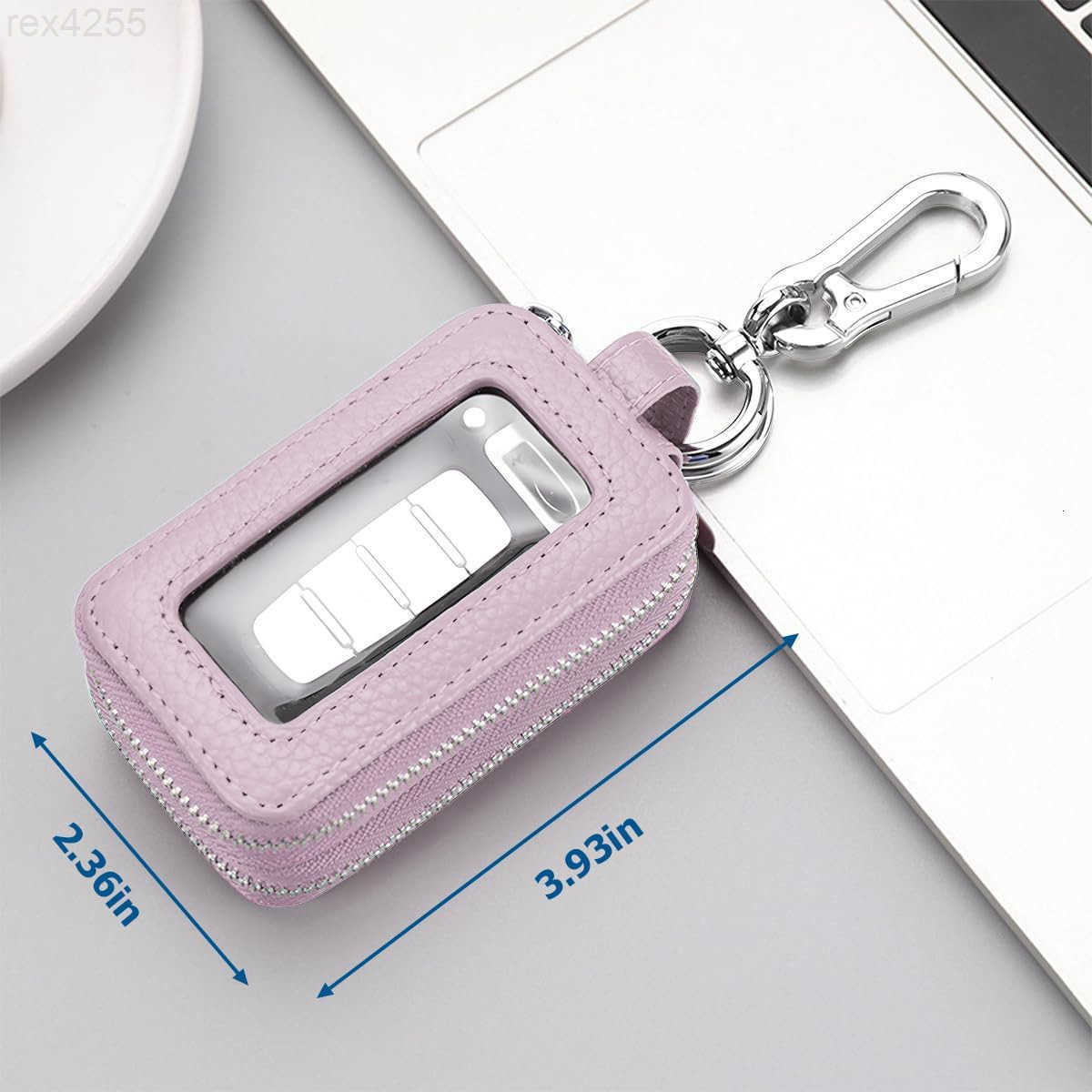 Car Key Fob Case Genuine Leather Remote Keychain Bag with Lanyard and Zipper Closure Key Protection Cover for Men Women PurpleW250911