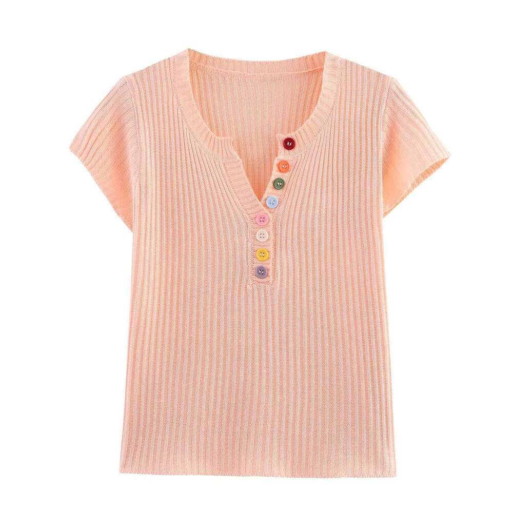 DHEssentials 2025 Summer New Korean Style Colorful Button V-Neck Chanel-Style Knitted Sweater for Women, Age-Reducing Fashionable Unique Slimming Top