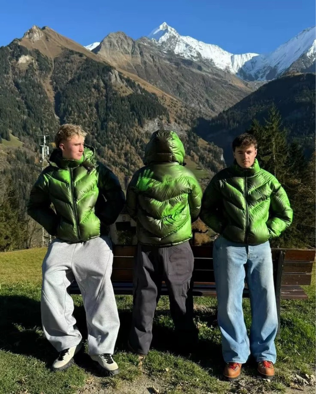 Men's Down Jacket Mertra Thermal Sensing Cotton Jacket - Green Thickened Patchwork Embroidered Warm Puffer Coat Unisex Loose Fit