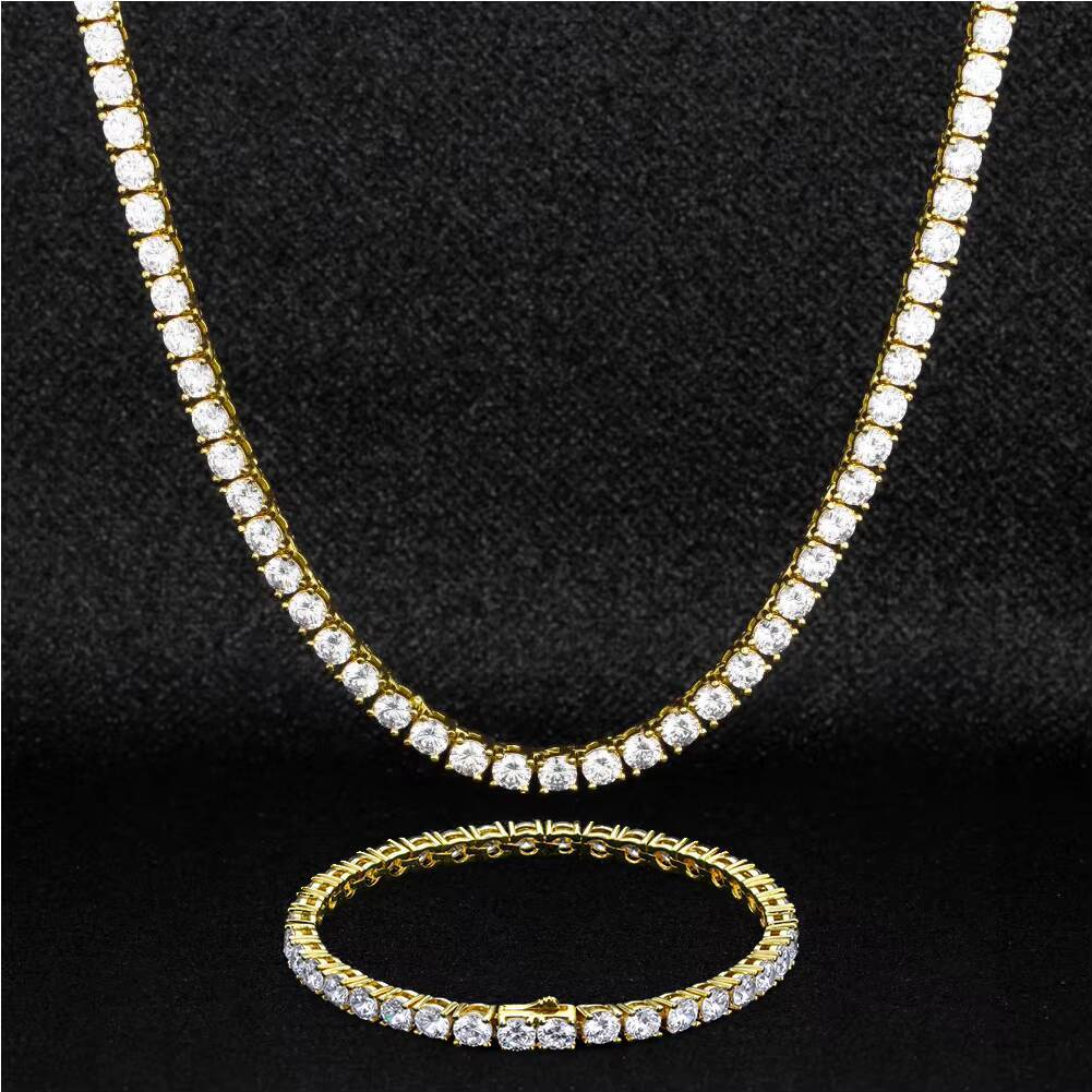 KRKC Wholesale Tennis Necklace Men Women Hip Hop Jewellery Brass 5A Moissanite CZ Crystal Diamond Tennis Chain Necklace
