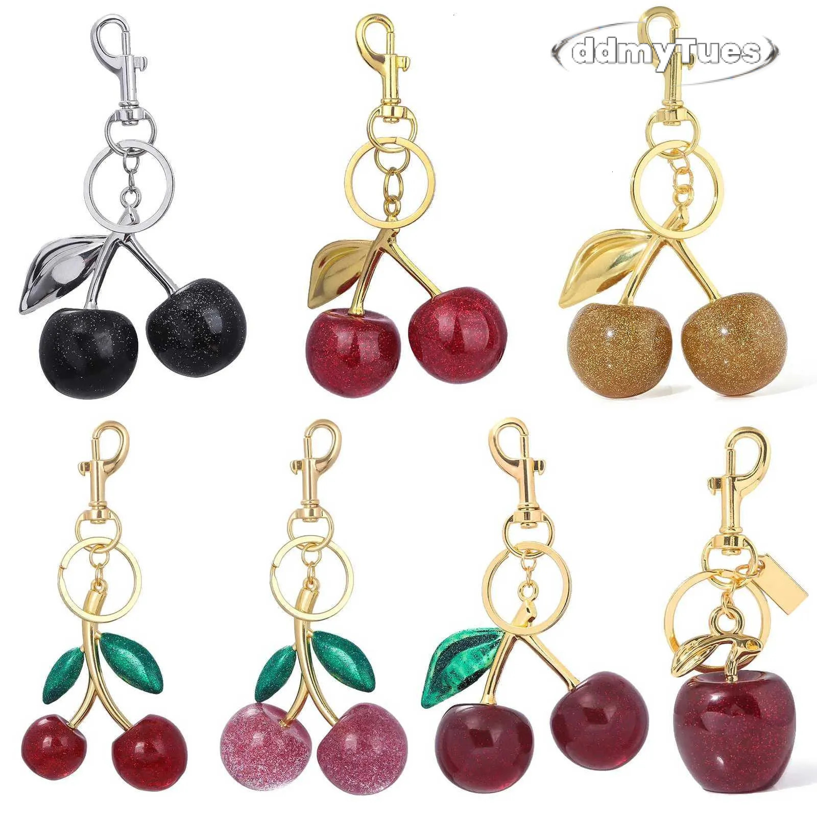 Delicious Exquisite Crystal Fruit Bag Charm Keychain Pink Cherry Keyring for Elegant Women Jewelry Accessories Gift S250814 TUES