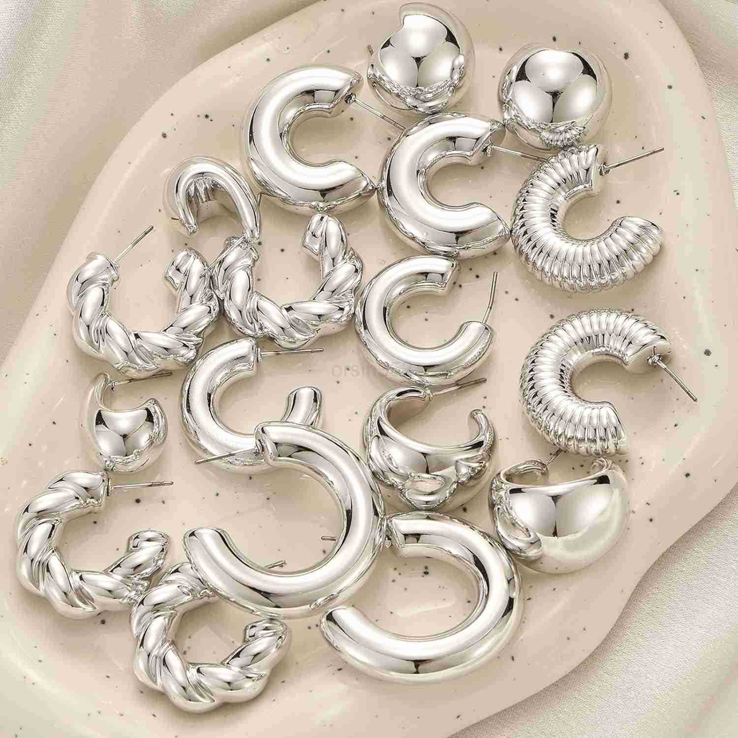 24 Pairs Gold Hoop Earrings Set for Women Hypoallergenic Chunky Chain Twisted Open Hoops Dangle Earring Packs for Birthday Party Christmas Fashion Jew