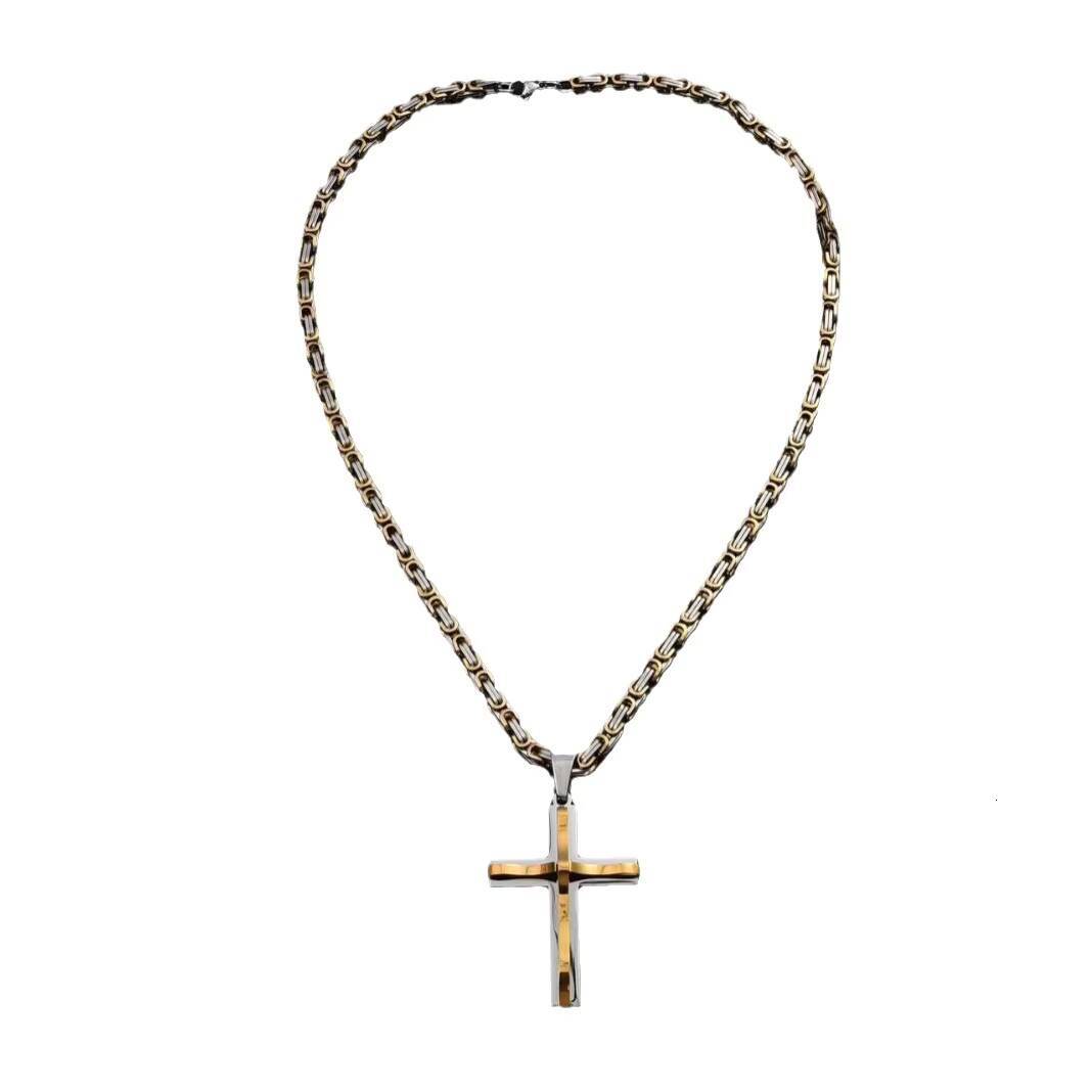 Mens Retro HipHop Style Stainless Steel Convex Cross Pendant Necklace New DoubleLayer Box Chain Fashion Accessory