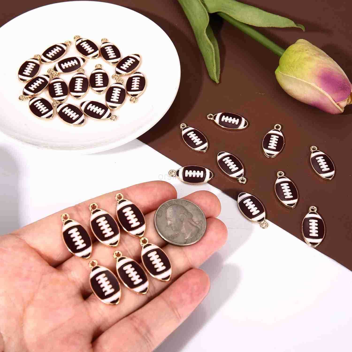 30PCS Football Charms for Jewelry Making Enamel Football Charms for Necklace Earrings Making Red Black White Blue Purple Orange Game Day Football ChaW