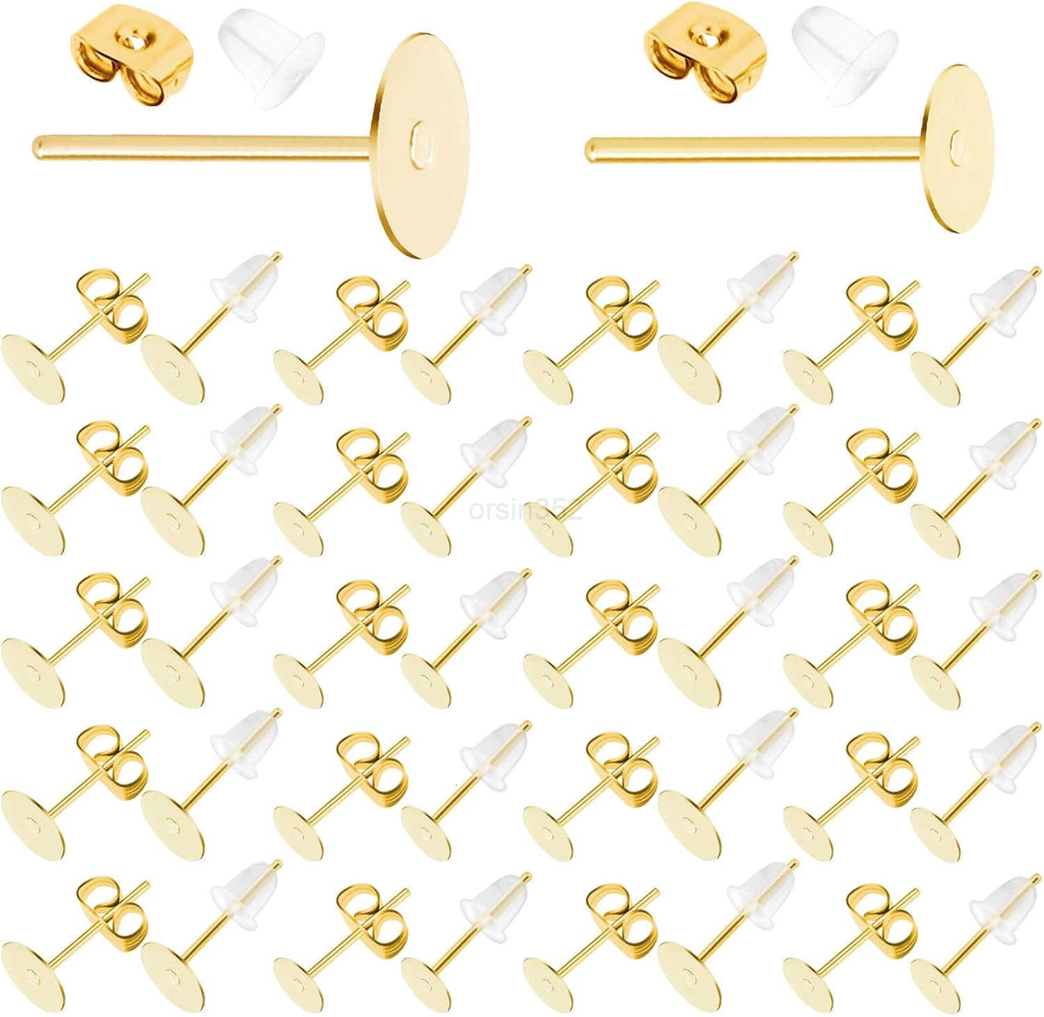 Earring Posts Stainless Steel Flasoo 1200Pcs Hypoallergenic Earrings Posts and Backs Gold Flat Pad Ear Ring Studs with Clutch for Earring Making and D