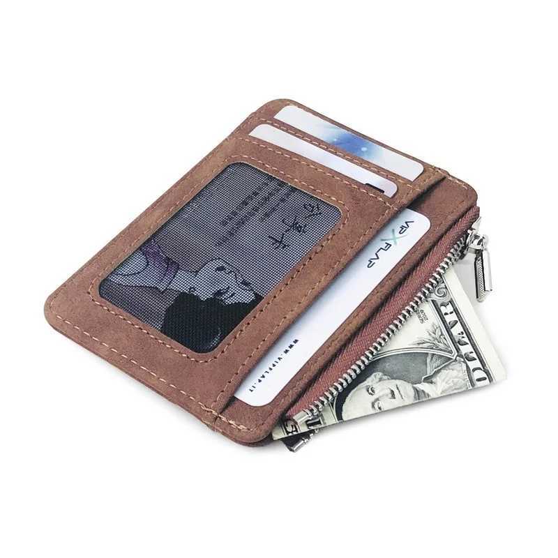 Mens Slim Short Card Wallet Matte Leather Retro Multicard Frosted Fabric Card Holder Money Minimalist Transparent Coins Purse W250911