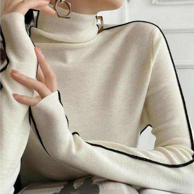 Women s Sweaters Pullovers Women Striped Turtleneck Warm Knitted Sweater Spring Fall Y K Elegant Korean Office Lady Simple Design Bottom