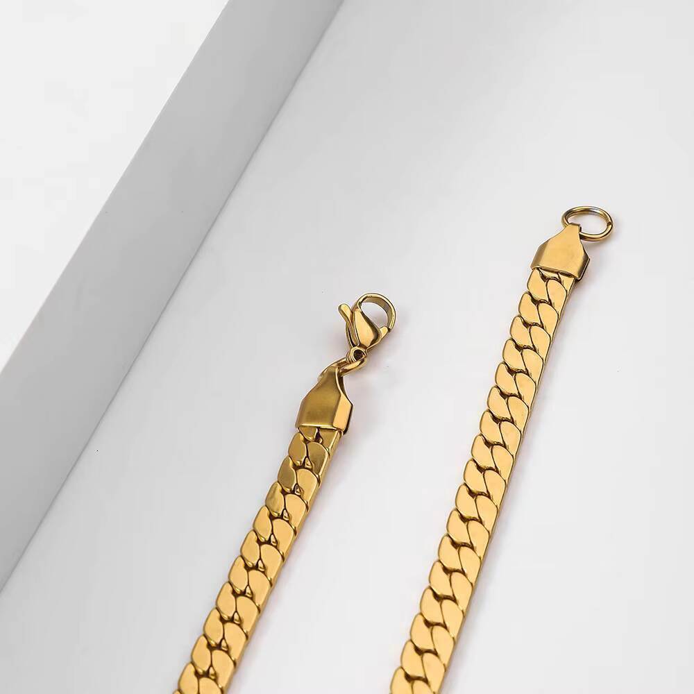 Stainless Steel Chunky Cuban Chain Necklace Gold Plated Flat Link Necklace for Men Women Custom Hip Hop Jewelry