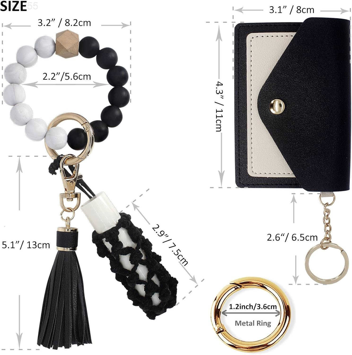 Key Ring Bracelets Wristlet Keychain Wallet with Net Chapstick Holder for WomenW250911
