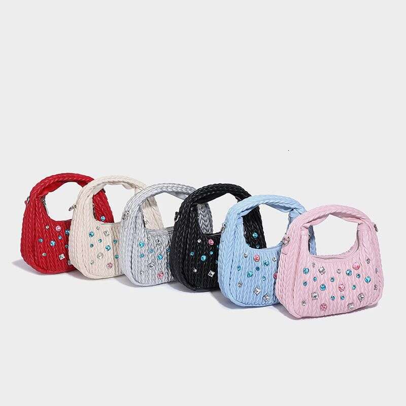 Niche Design Pleated Cloud New Brick Inlaid Handbag Versatile Shoulder Crossbody Crescent Bag