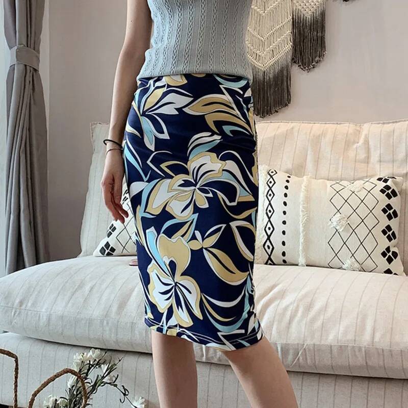On Sale Summer Women Vintage Y2K Printed Pencil Long Skirt Office Skirts Korean Style High Waist Slim Bodycon Midi Casual dongdumaoyi