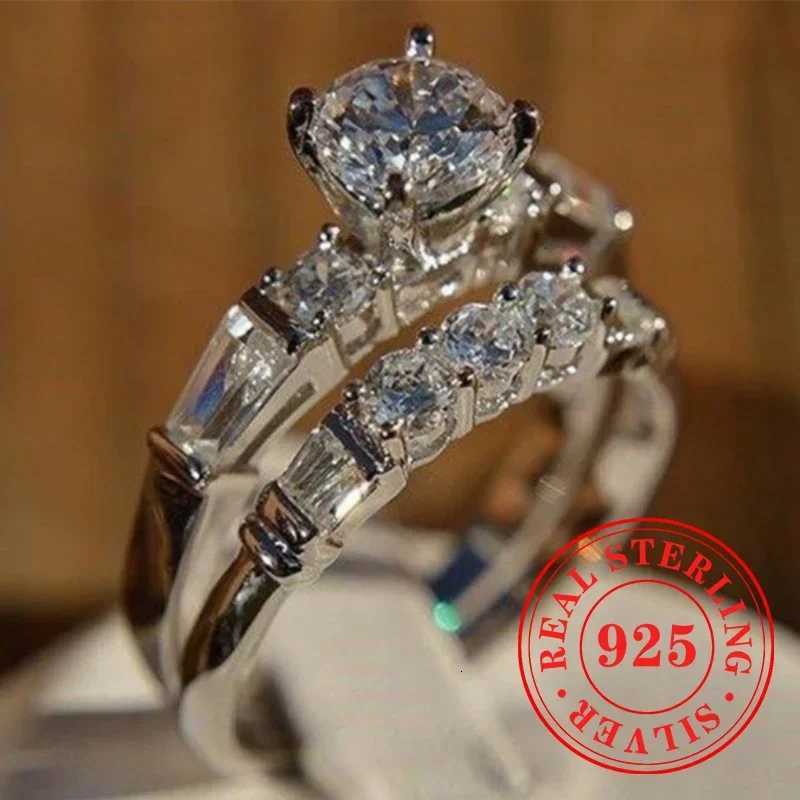 CAOSHI Charms Eternity 2PcSet Rings 925 Sterling Silver Gorgeous Fresh Flashing CZ Finger Accessory Wedding Statement Jewelry W250911