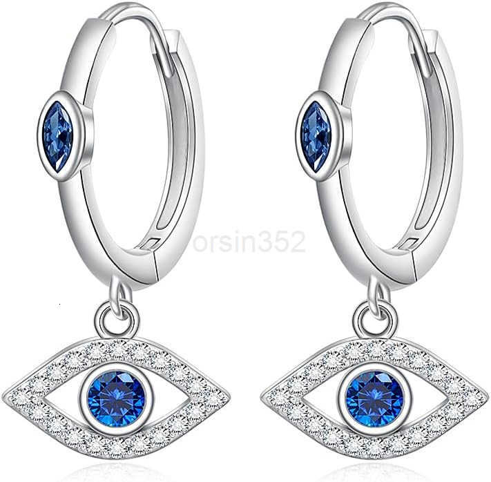 Eye Earrings for Women Sterling Silver Blue Greek Evil Eye Hoop Earrings Dangle Drop Protection Leverback Amulet Turkish Jewelry GiftsW250911