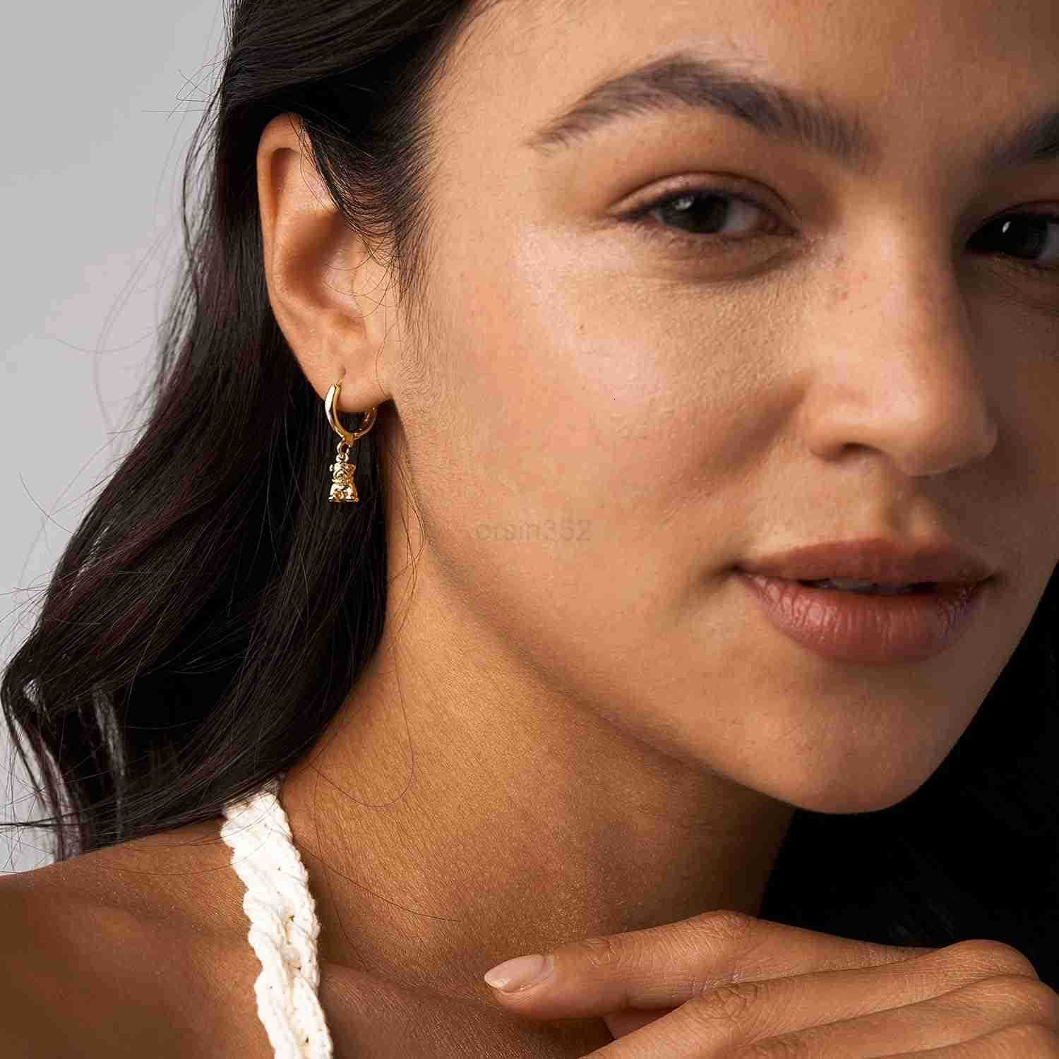 Gold Dangle Drop Huggie Hoop Pendant Earrings with Dainty Small Charms for WomenW250911