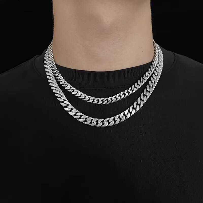 7mm9mm11mm13mm Solid Chunky Hip Hop Flat Mens Cuban Curb Link Chains Mens Miami Stainless Steel Chain Necklace