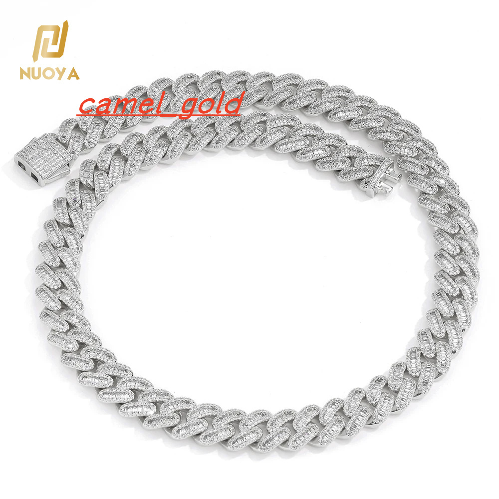 NUOYA Hip Hop Jewelry Silver Plated Miami Cuban Link Chain 15MM Full Iced Out CZ Diamonds Spring Clasp Cuban Chain for Men