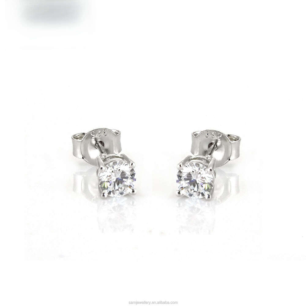 Gold Plated Jewelry 8MM Single Stone Solitaire Sterling Sier Ladies Earrings Moissanite Stud