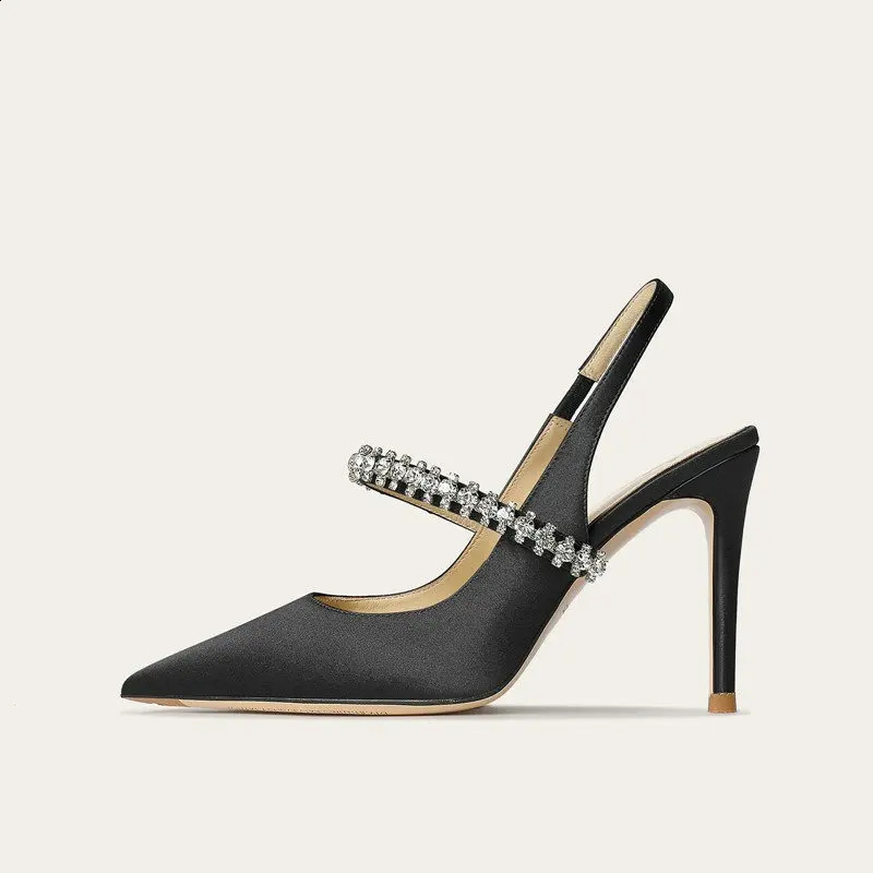 Zapatos Mujer Sandals Women Satin High Heels Wedding Prom Shoes Summer Fashion Silk Diamond Pointed Back Strap Heels250910