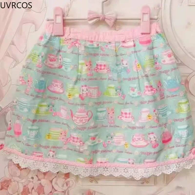 Sweet Lolita Style Cake Mini Japan Women Kawaii Cartoon Embroidery Bow Pleated Skirts Y2k Short Fairy Skirt Faldas Mujer dongdumaoyi