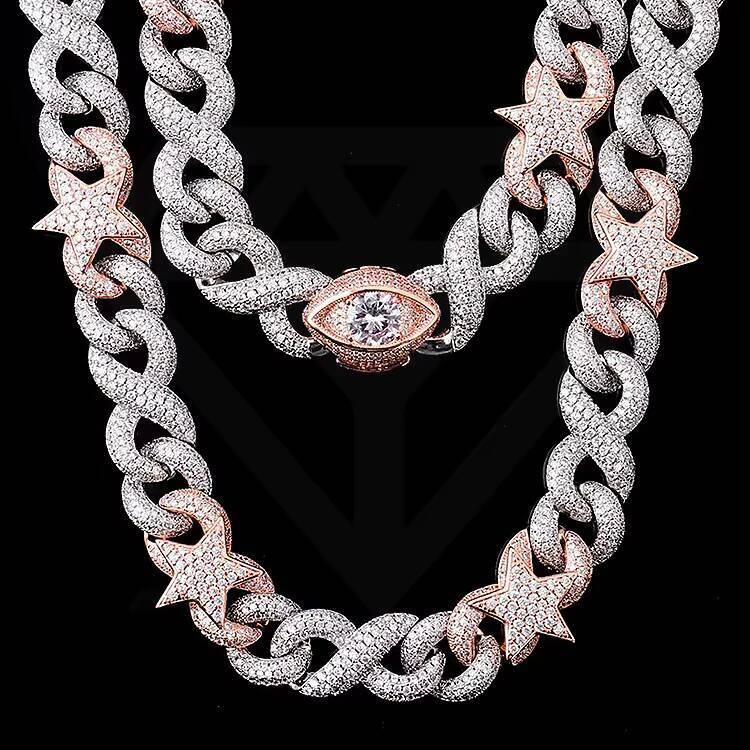 Hip Hop Rose Gold Plated Evil Eyes Cuban Link Chain 18mm CZ Diamond Moissanite Iced Necklace for Gift