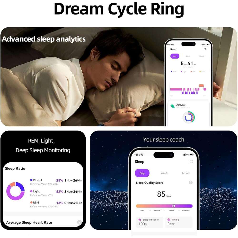 TIAZUUX Smart Ring for Women&Men-Activity/Sleep/Heart Rate/HRV/Stress/Women's Health Tracker-IP68 Waterproof/Wearable-No Subscription Fee Require