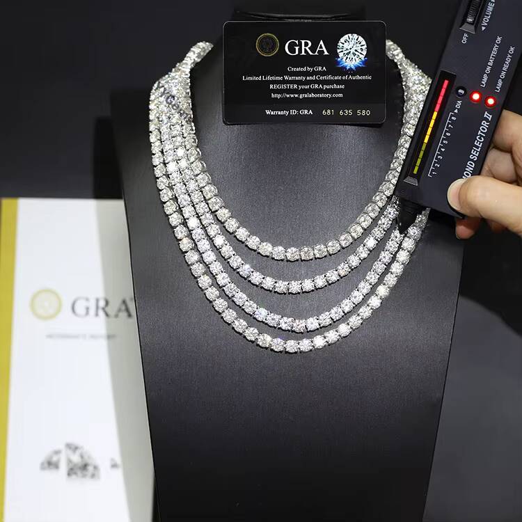 Ready to Ship 2mm5mm Pass Diamond Test S925 Sterling Silver Women Men HipHop Diamond Necklace GRA Moissanite Tennis Chain