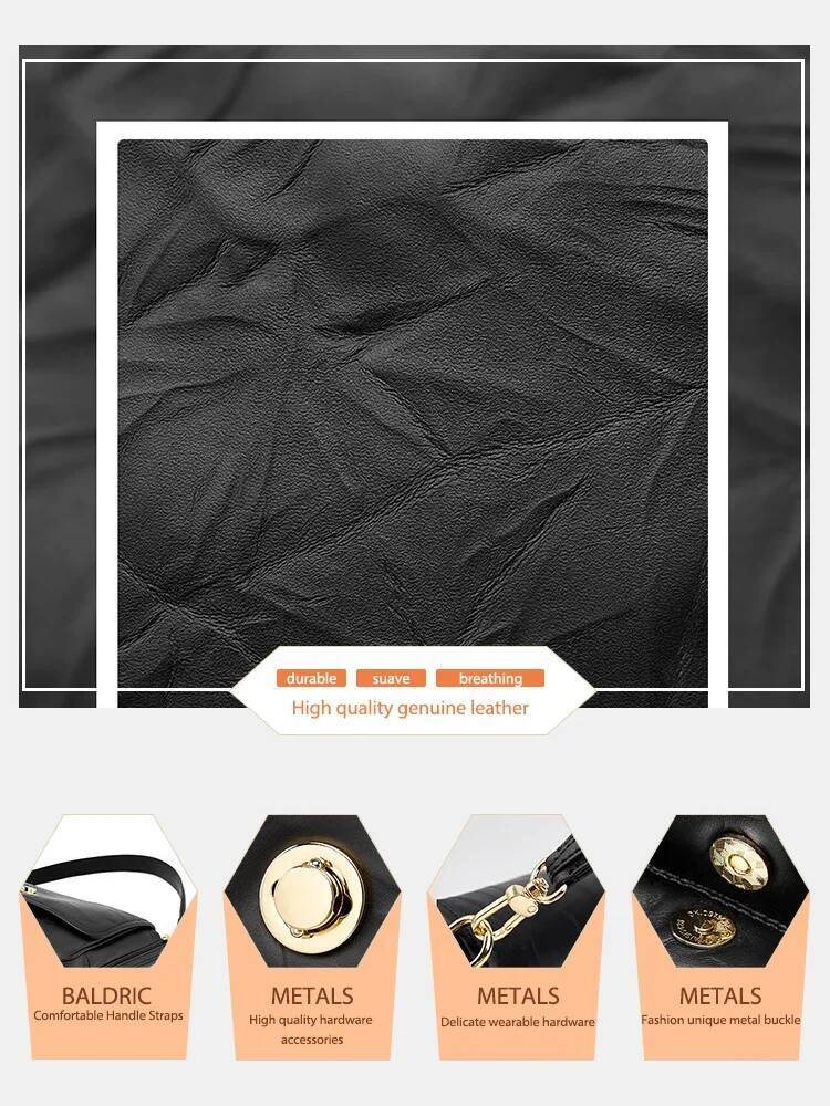 Zency Designer Underarm For Women's Advanced Pleated Black Beige Vintage Tote Crossbody Shoulder Bag Flap Gold Buckle