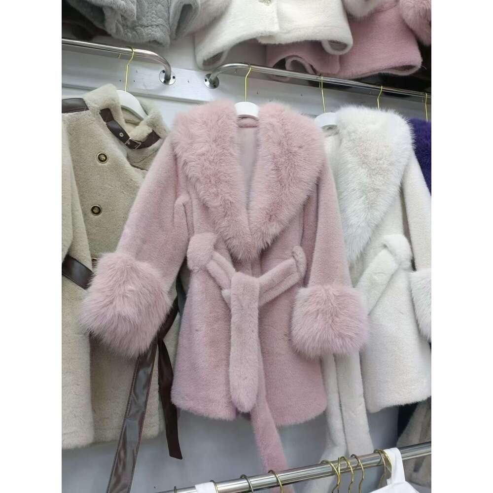 Women's Clothing Fur Collar Long Slim Environmentally Friendly Plush Coat High End Fashion Version