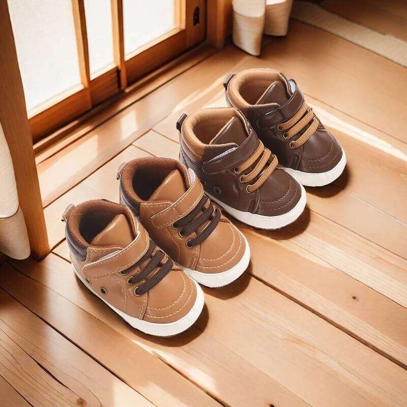 High Top Spring And Autumn 0-18M PU Soft Sole Breathable Baby Casual Sports Walking Shoes