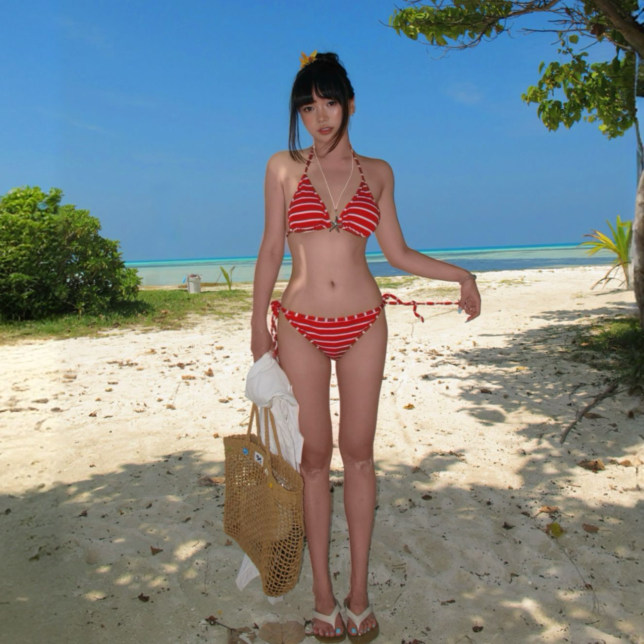 2025 New Bikini Swimsuit for Women Striped Halter Neck Strapless Sexy Pure Desire Simple Beach Vacation Swimwear