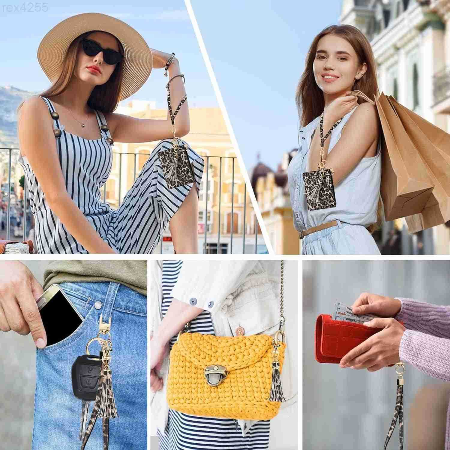 Small Wristlet Wallets for Women RFID Credit Card Holder Wallet Keychain Wristlet Wallet Credit Card Wallets for Women LeopardW250911