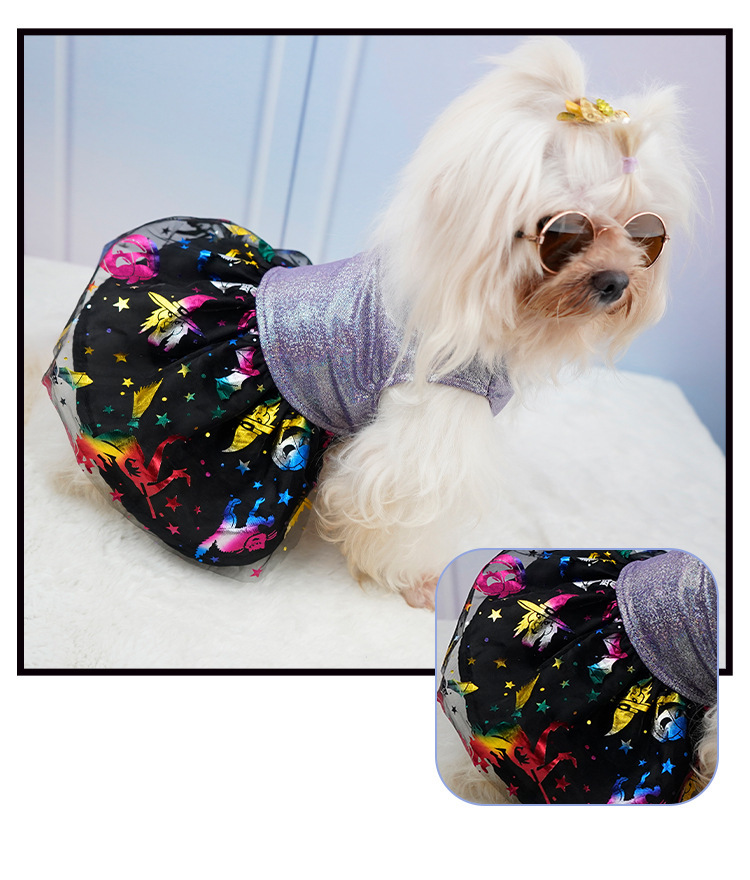 Halloween Shiny Series Dog Dress, Laser Craft Party Costume with Double-Layer Mesh Skirt, 4 Sizes for Dogs 2-14kg, Perfect for Halloween Parties, Fest