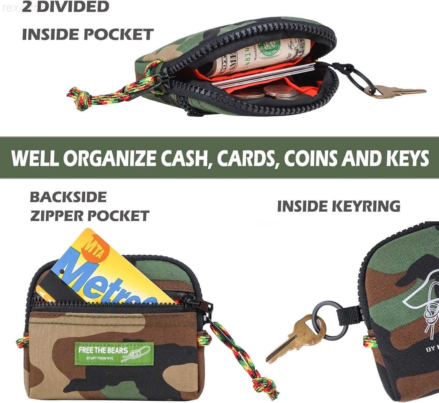 Enough Small Coin Purse Pouch for Men Boys Camo Army Military Cordura Neck Lanyard Wallet with Keychain for Outdoor Travel EDCW250911