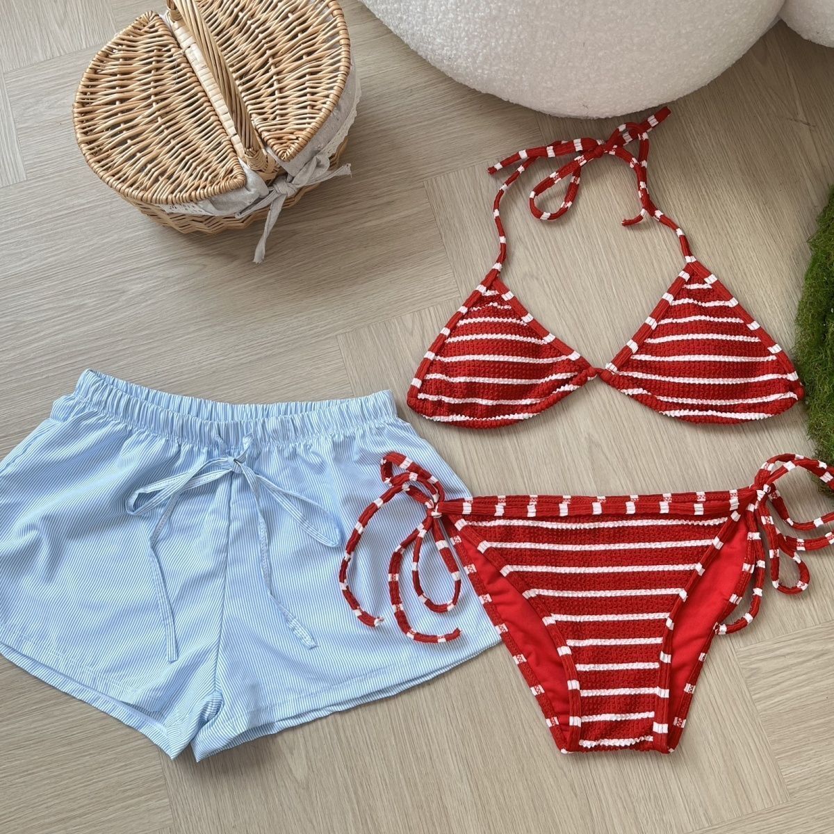 Bikini Three-Piece Set Two-Piece Swimsuit High-End Halter Sexy Hot Spring Vacation Swimwear for Women