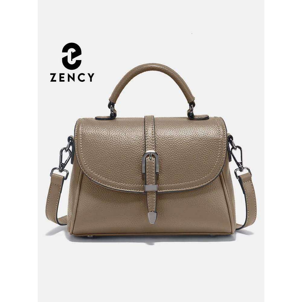 Zency Women S Genuine Leather Top Handle Bag Simple Fashion Beige Shoulder Crossbody Small Handbag Satchels For Daily Shoppers